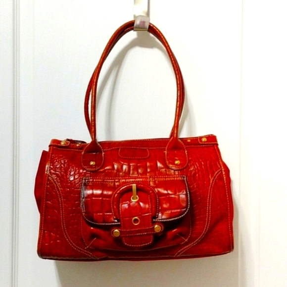 Franco Sarto Brown Shoulder Bag with Croc Embossed Leather - Picture 1 of 10